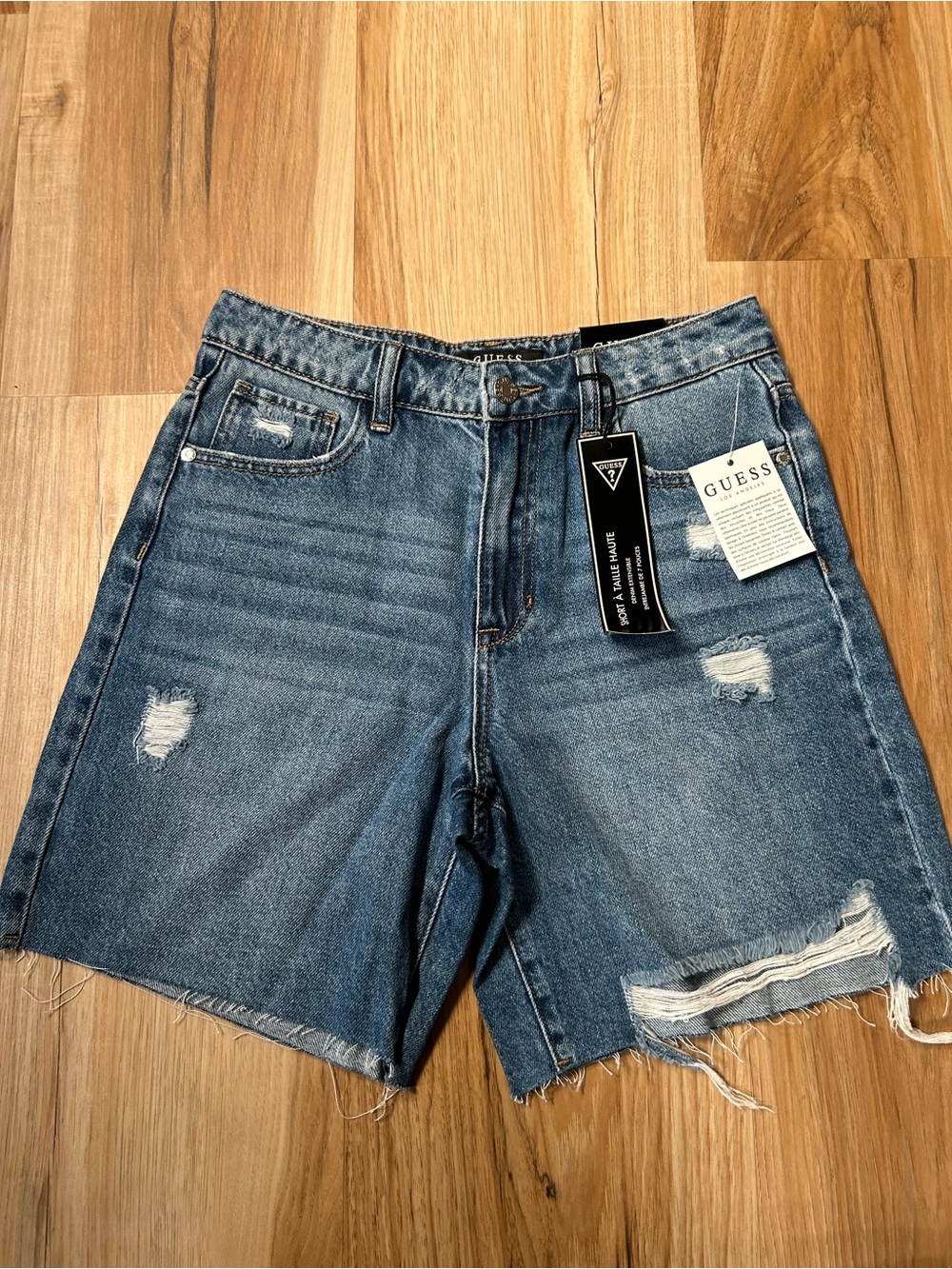 GUESS Blue Distressed Denim Cutoff Shorts